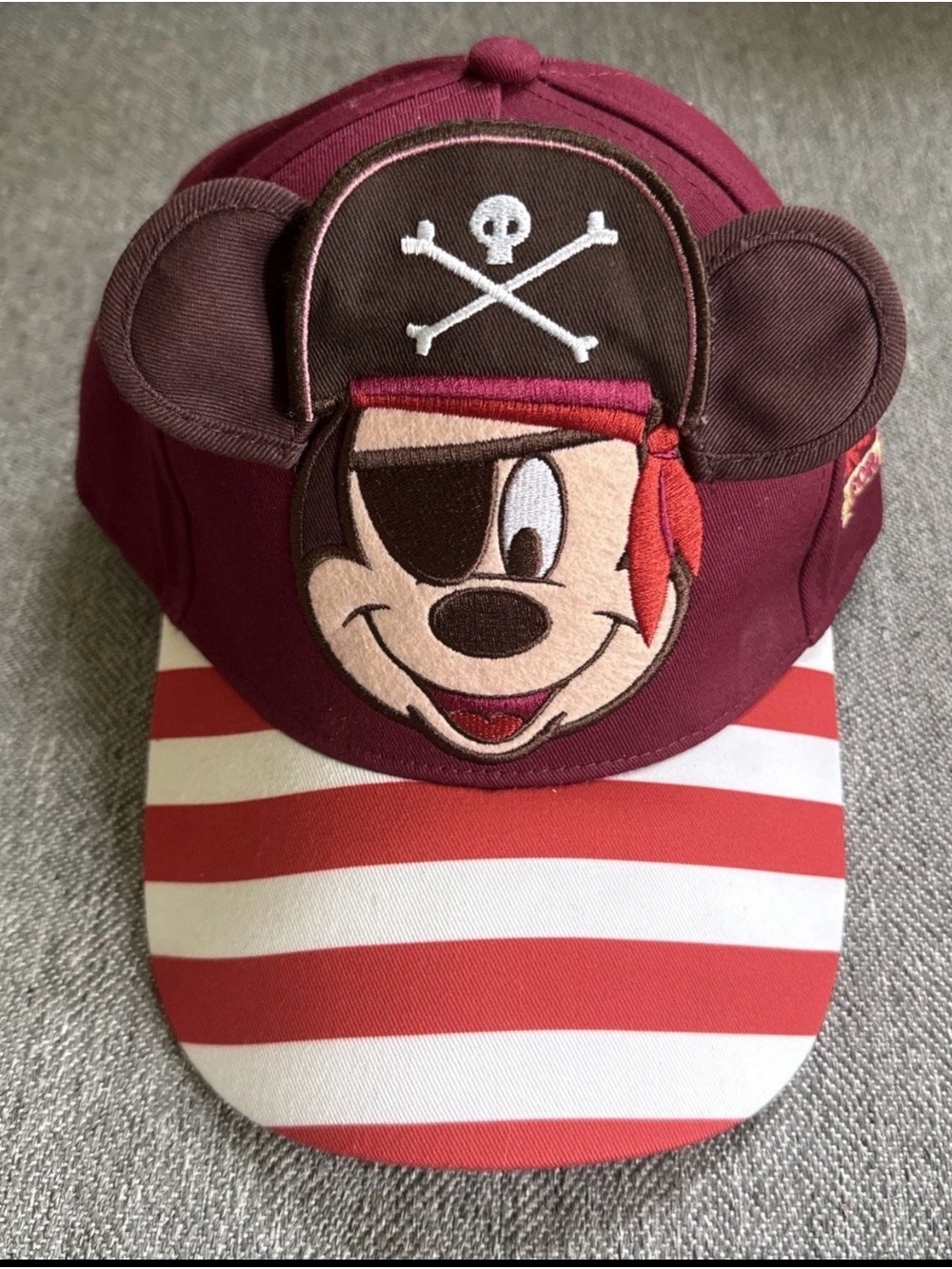 Disney Maroon and Red Striped Mickey Pirate Hat